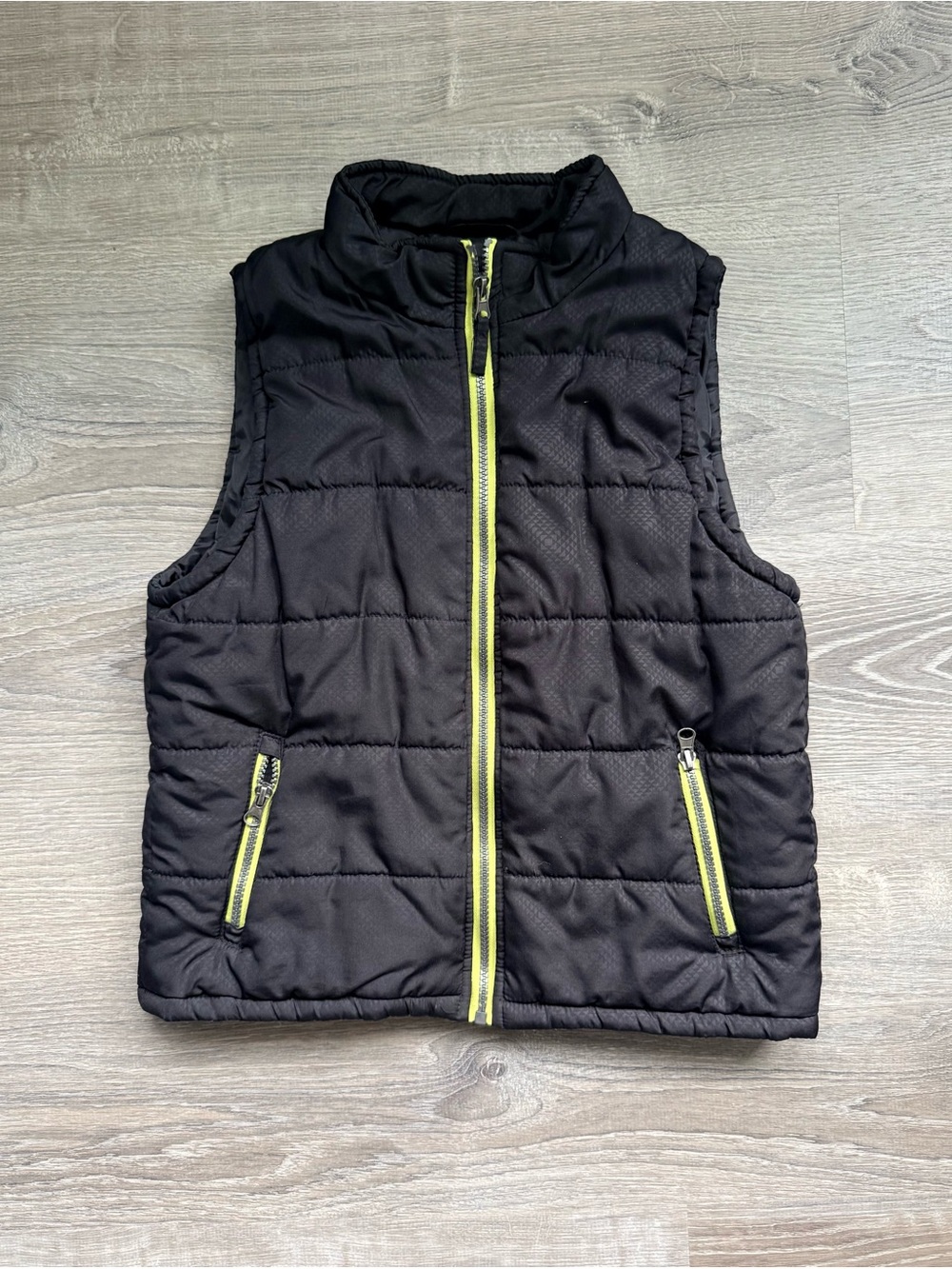 iXtreme Boy’s 10/12 Quilted Black Puffer Vest with Neon Yellow Zippers
